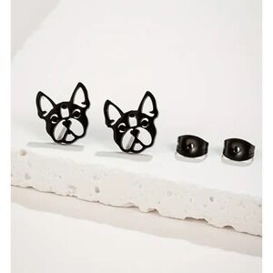 Black French Bulldog Stud Earrings Frenchie Dog Animal Cutout Silhouette Studs